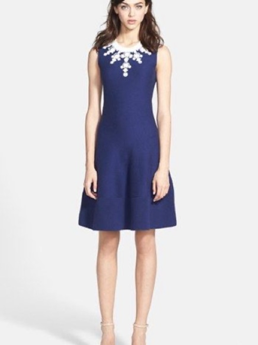 NWT Kate Spade Dehlila Navy Embellished Knitted Fit-and-Flare Dress XS